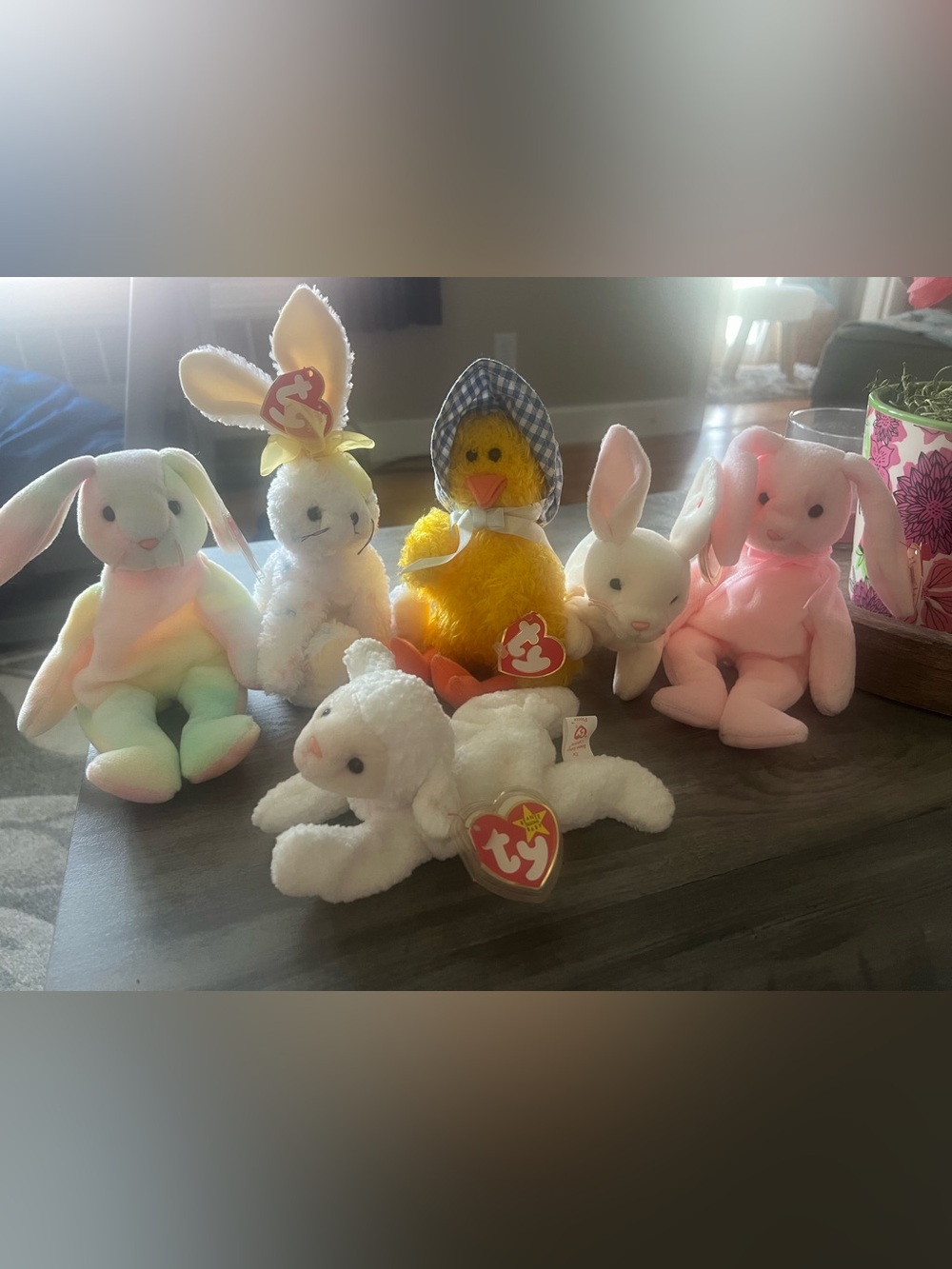 Ty Pastel Bunny & Yellow Chick Beanie Plush Set vintage 1993-2001